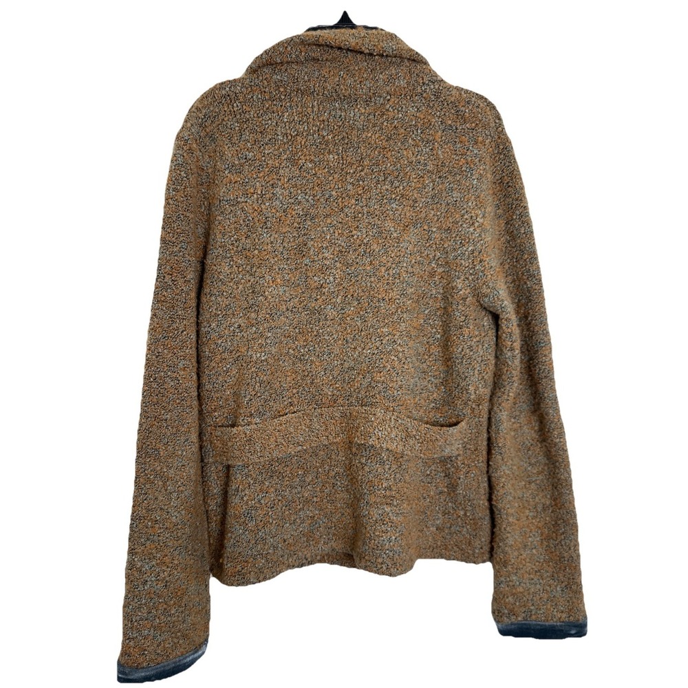 HWR Anthropologie Brown Orange Wool Boucle Blazer Sweater Blue Velvet Trim Sz M - Picture 2 of 7